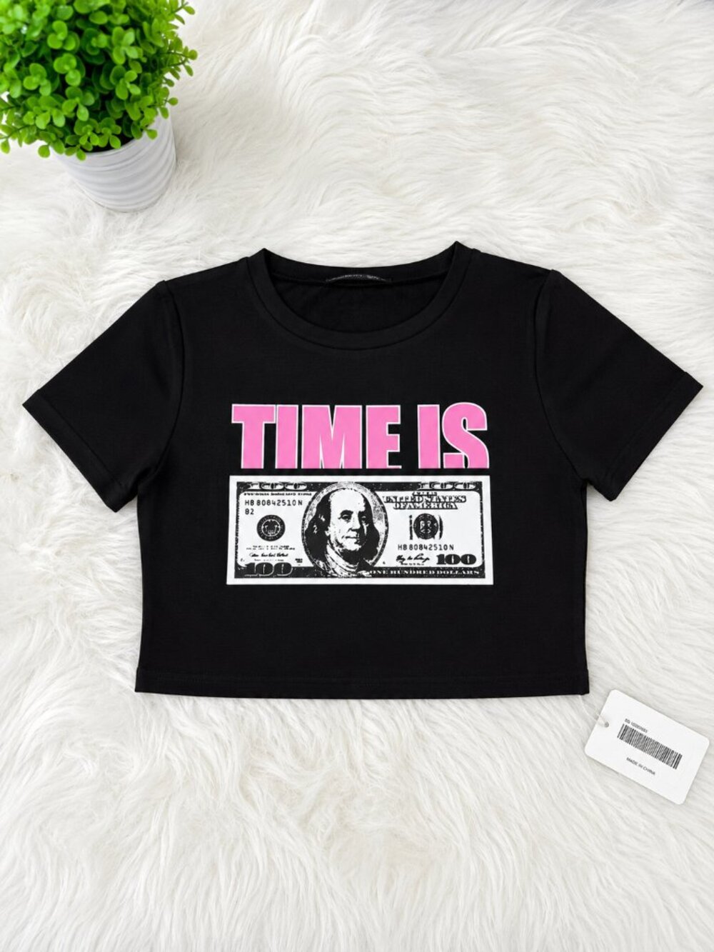 NWT "TIME IS" Graphic Crop Tee